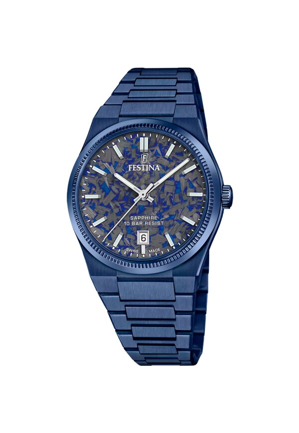 FESTINA SWISS MADE HERREN UHR NUEVA I-SIZE F20078/2 BLAU EDELSTAHL ARMBAND