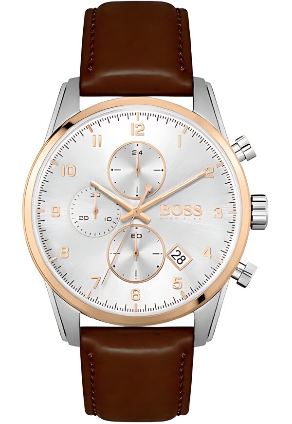Hugo Boss Skymaster Chronograph Silber Leder Braun HB1513786