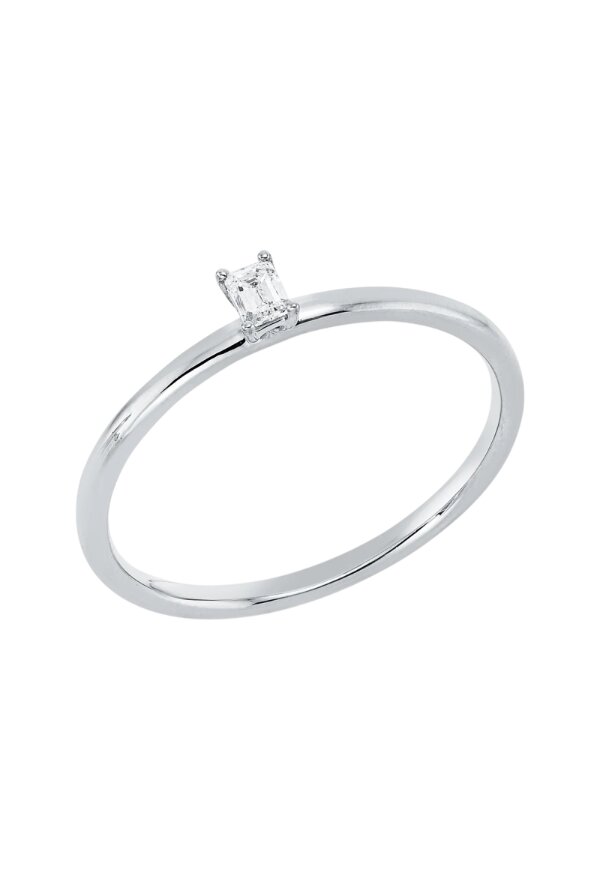 Solitaire Ring 1IE25 aus 18 Karat Weißgold mit Diamant im Smaragdschliff 0,10 ct