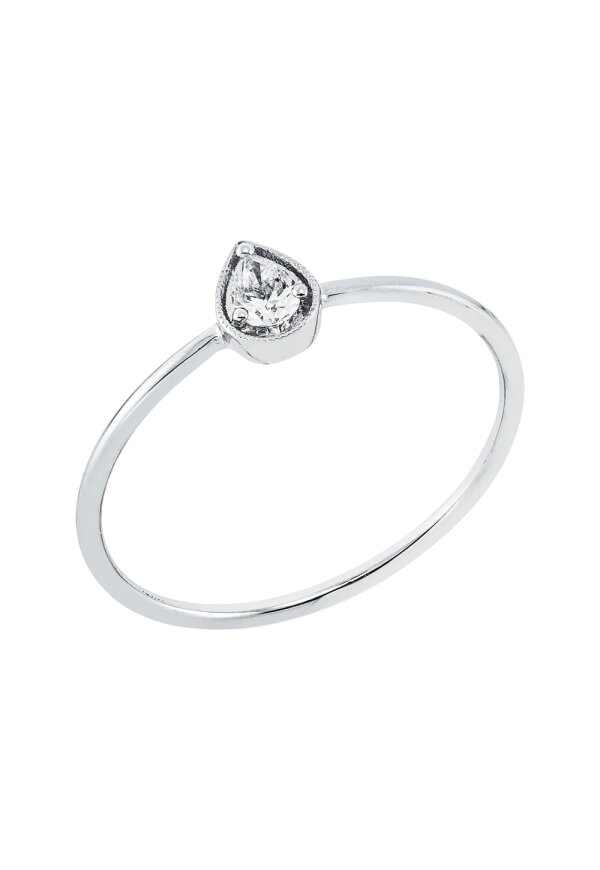 Solitärring 1HF44 aus 18 Karat Weißgold mit Tropfen Diamant 0,09 ct