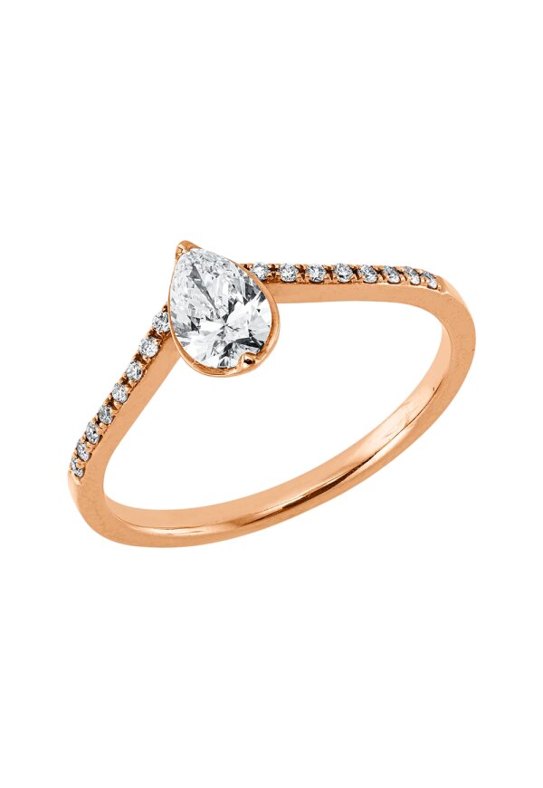 Solitärring 1KN23 aus 18 Karat Rotgold mit 17 Diamanten 0,42 ct