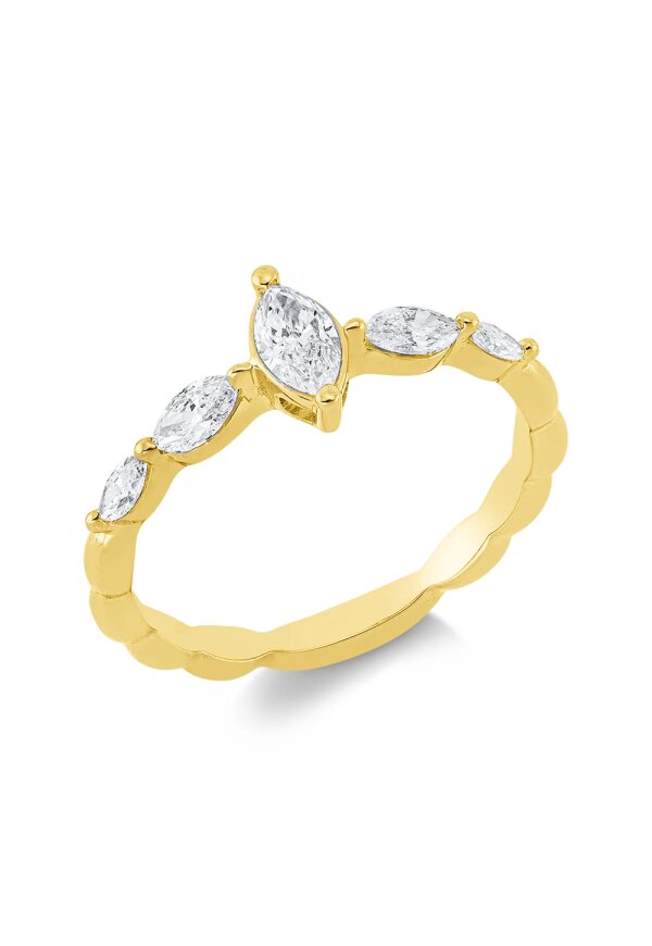 Solitärring 1HN87 aus 18 Karat Gelbgold mit 5 Navette Diamanten 0,55 ct