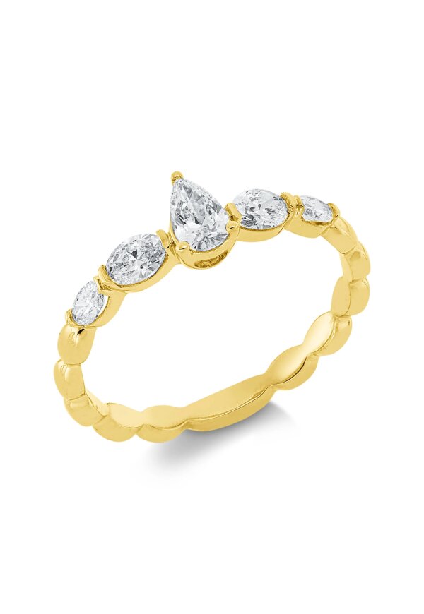 Solitärring 1HN45 aus 18 Karat Gelbgold mit 5 Tropfen Diamanten 0,54 ct