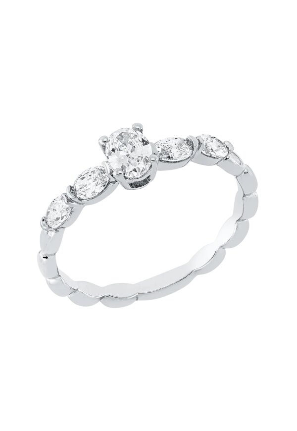 Solitärring 1HN44 aus 18 Karat Weißgold mit 5 ovalen Diamanten 0,54 ct