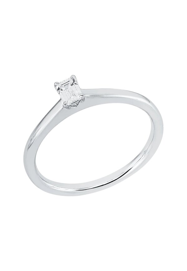 Solitärring 1KE68 aus 18 Karat Weißgold mit Diamant im Smaragdschliff 0,21 ct