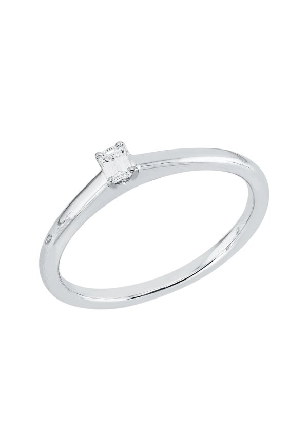 Solitärring 1KE67 aus 18 Karat Weißgold mit Diamant im Smaragdschliff 0,10 ct