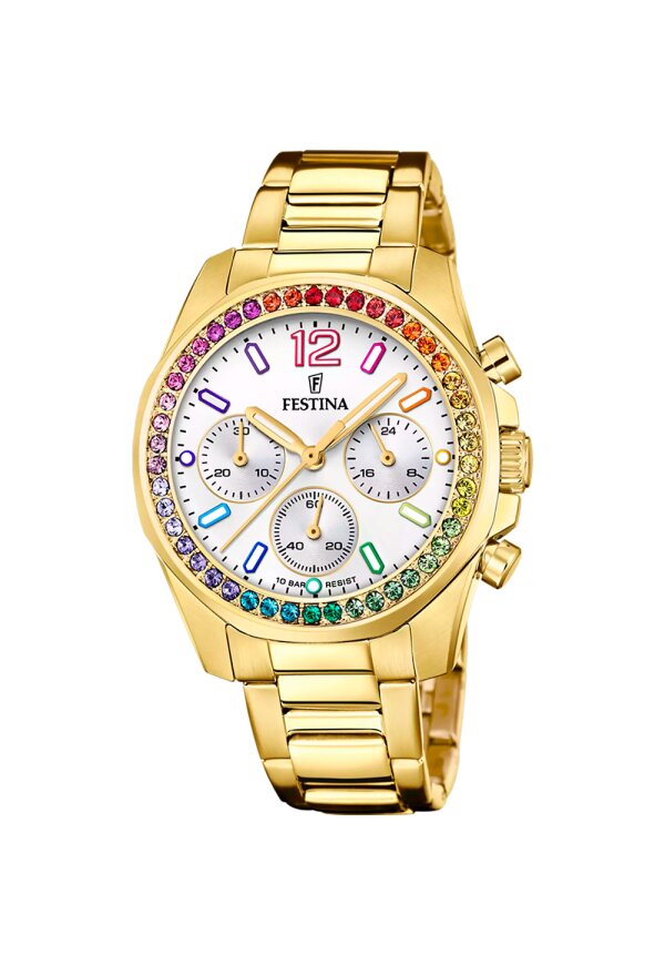 Festina Damen Chronograph Weiß Edelstahl Zirkonia F20609/2
