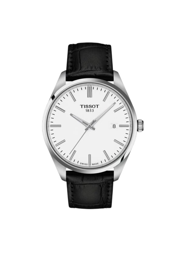 Tissot PR 100 Armbanduhr silber schwarz Lederarmband