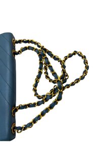 CHANEL Coco Mark Bias Stitch Chain Large Leder Blau Goldfarbene Hardware