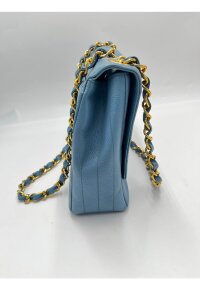 CHANEL Coco Mark Bias Stitch Chain Large Leder Blau Goldfarbene Hardware