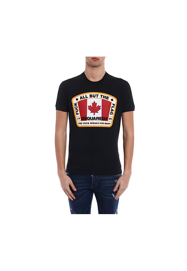 Dsquared2 Cool T-Shirt Schwarz Herren Canada Flaggen Logo