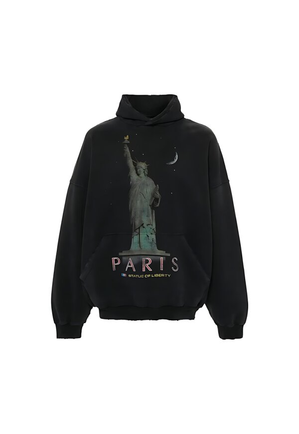 Balenciaga Paris Liberty distressed Hoodie Schwarz Herren