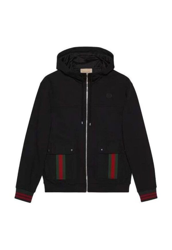 Gucci Jacke mit Kapuze mit Web Schwarz Herren