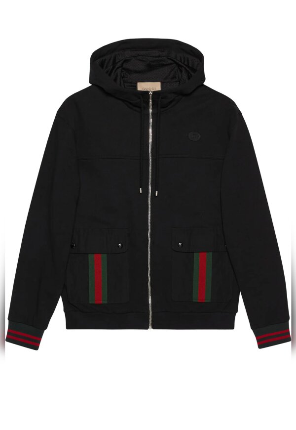 Gucci Jacke mit Kapuze mit Web Schwarz Herren