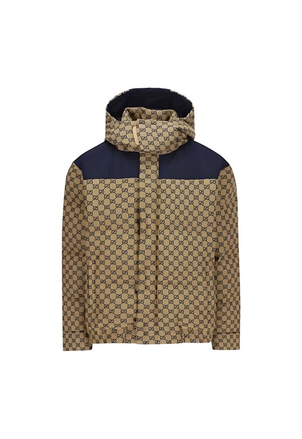 Gucci Logo Print Jacke Herren Beige Blau Designer Jacke
