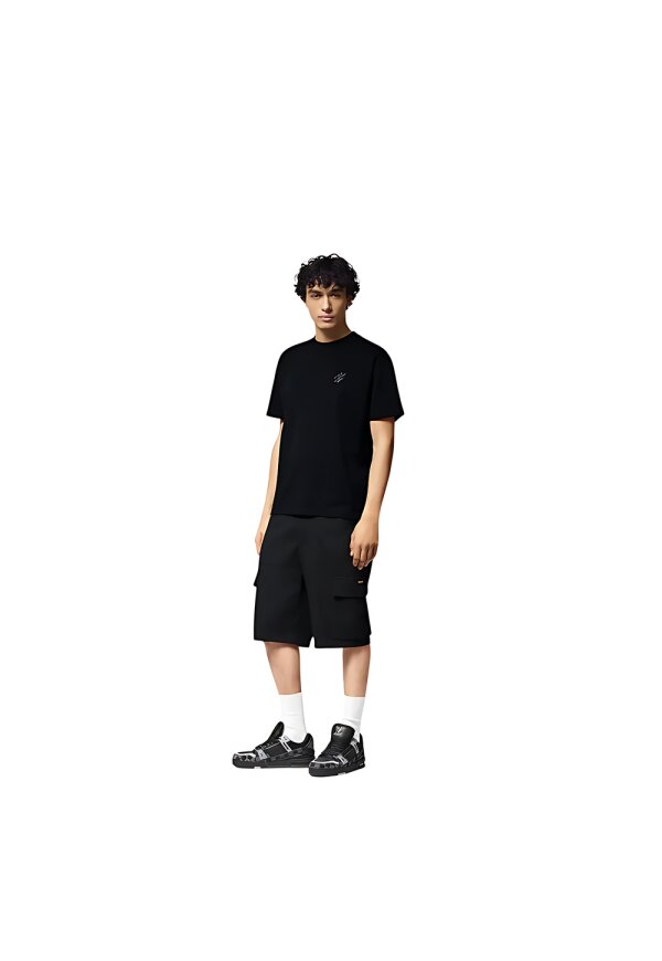 Louis Vuitton T-Shirt aus Baumwollpiqué mit Damier-Motiv Schwarz Herren