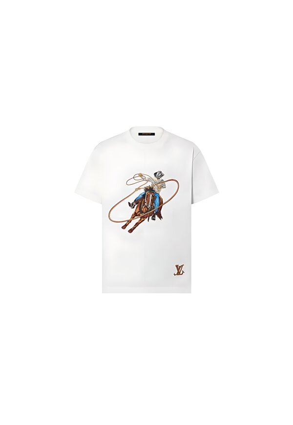 Louis Vuitton Grafisches T-Shirt aus Baumwolle mit Stickereien Weiß Herren