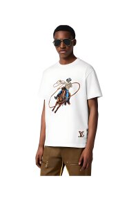 Louis Vuitton Grafisches T-Shirt aus Baumwolle mit Stickereien Weiß Herren